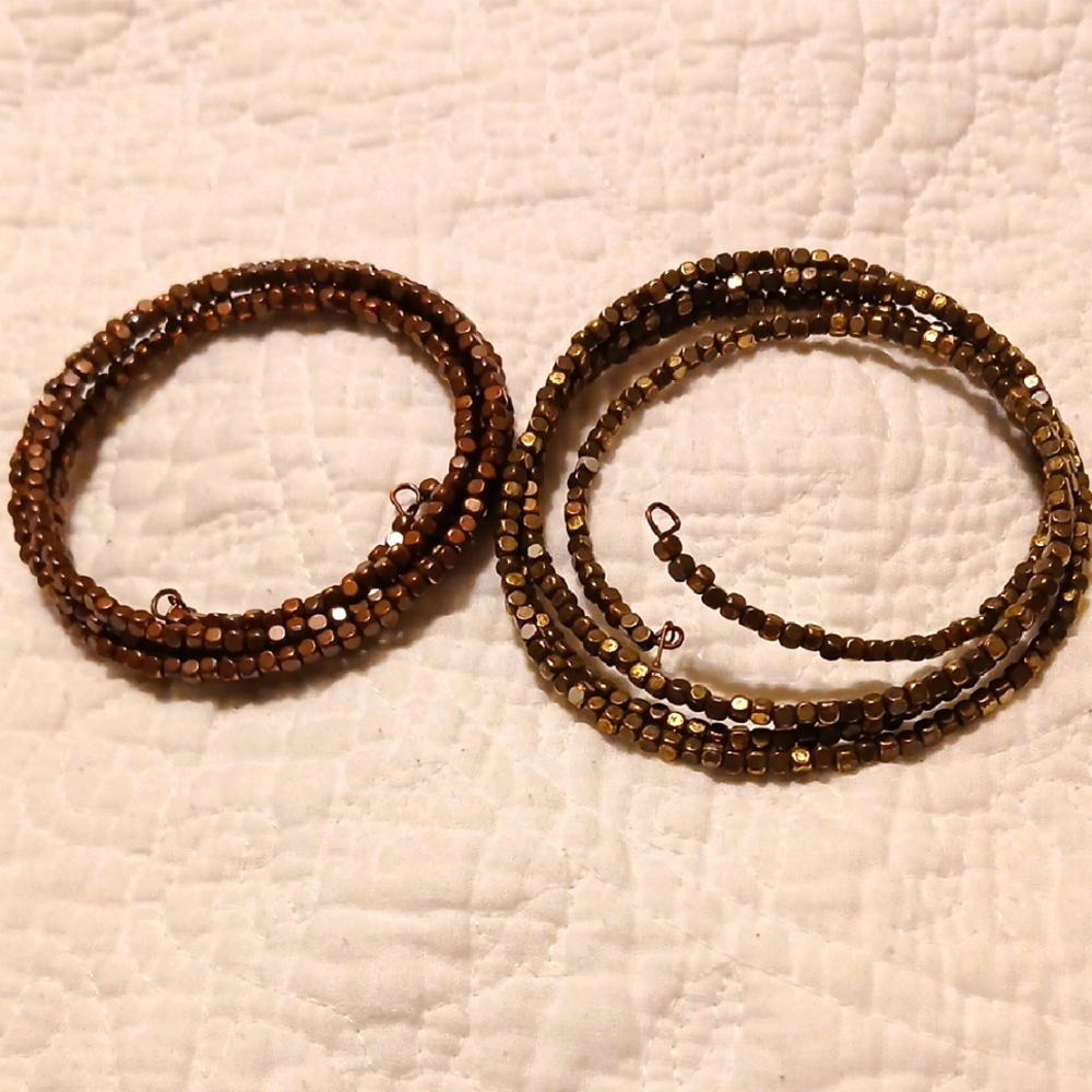 Elegant Bronze & Gold Beaded Stretch Bracelets
